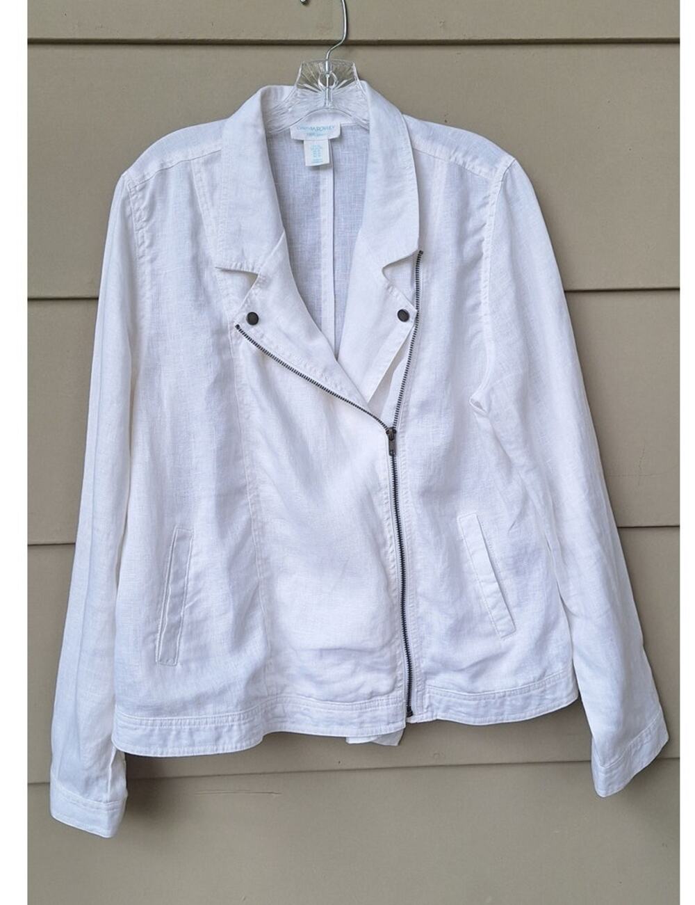 Cynthia Rowley 100% Linen Lightweight Moto Summer Jacket White Size XL Coastal